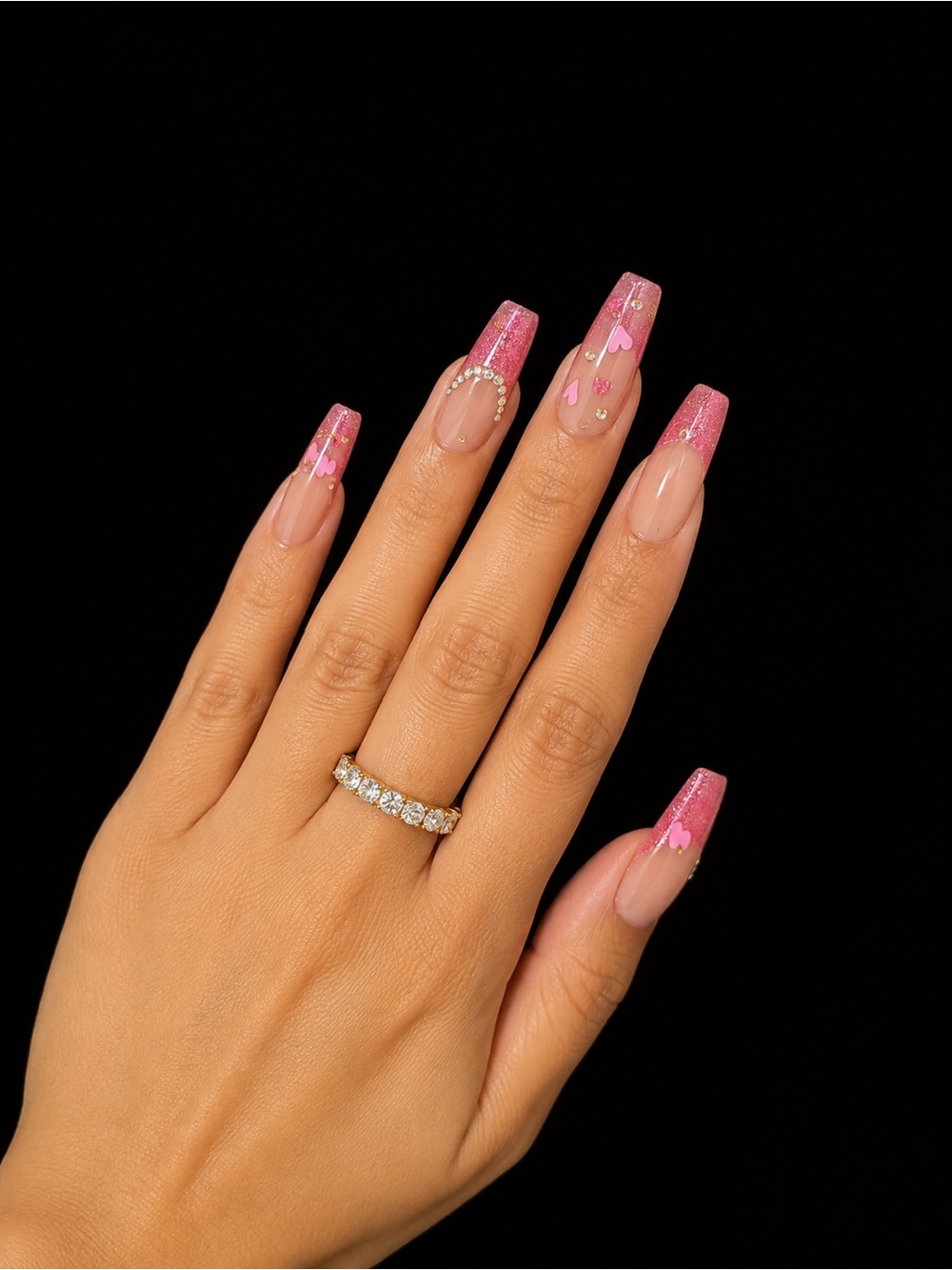 Falls Professional Pink/Hearts Press On Nails 24